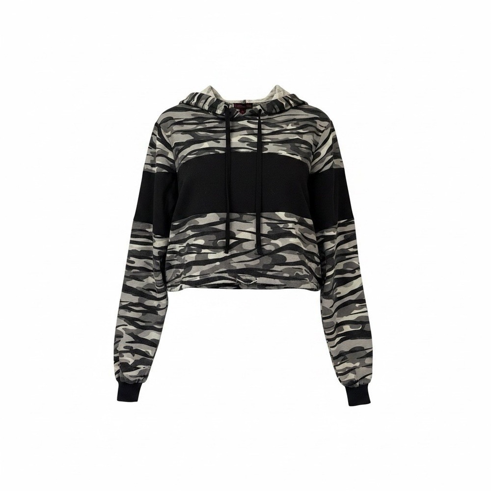 Material Girl Camouflage Crop Top Hoodie Women XL Black Gray MGT0002 NWT